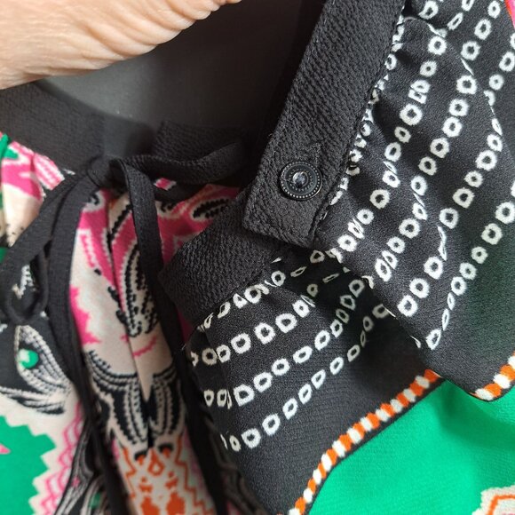 Gibson Latimer Women 2X Plus Top Tunic 3/4 Sleeve Multicolor V-Neck Tie Boho - Picture 9 of 10